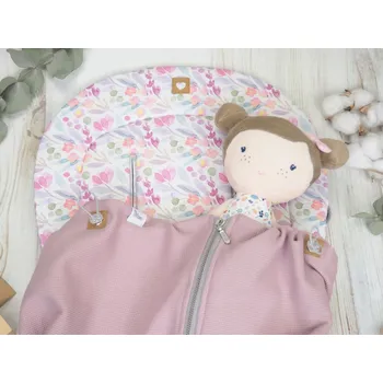 SET Podložka prodloužená (Botanicus, šedý fleece) + vaflová deka (old pink, šedý fleece)