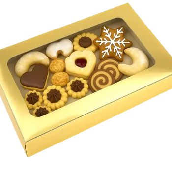 Dárková krabička Vánoční krabička zlatá s průhledným okénkem na 1/2 kg cukroví 25x1515x3,7 cm