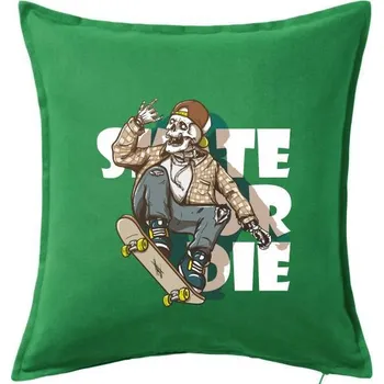 Polštář Skull riding skateboard - Polštář 50x50 - 50x50 - Včetně výplně ( Středně zelená )