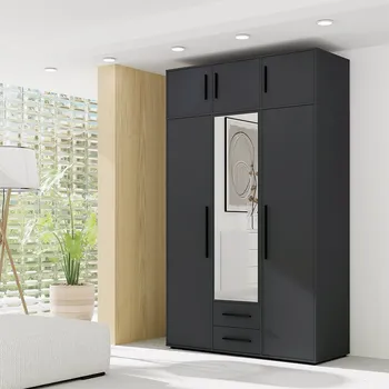 Šatní skříň MAXIONE c | šatní skříň SZ3D2SZ + nástavec | se zrcadlem | 150 cm | černá mat