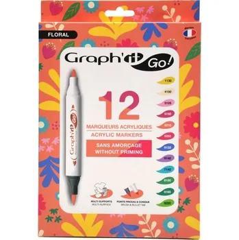 Akrylové fixy GRAPH'IT oboustranné Brush & Fine, 12ks Floral