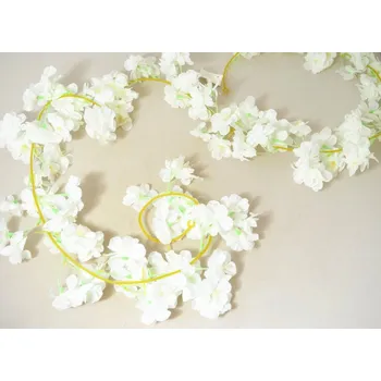 umělá květina Girlanda třešeň - bílá - 180 cm
