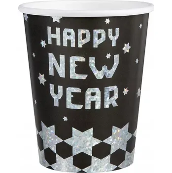 Jednorázové nádobí PAPÍROVÝ KELÍMEK Silvestr KELÍMEK ŠŤASTNÝ NOVÝ ROK ČERNÝ SADA 6 Ks