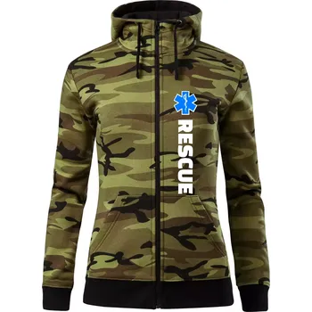 Dámská mikina Rescue - pro záchranáře - Dámská mikina trendy zipper s kapucí - S ( Zelený maskáč )