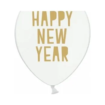 Balónek BALÓNKY BÍLÉ ZLATÉ ŠŤASTNÝ NOVÝ ROK SILVESTR PLES