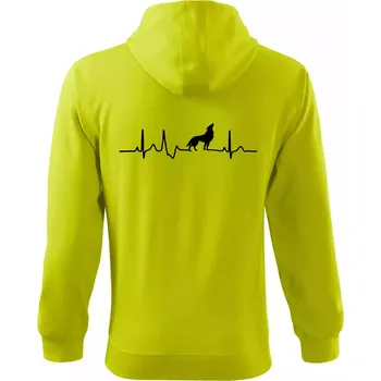 Pánská mikina Vlk ekg - Mikina s kapucí na zip trendy zipper - XL ( Limetková )