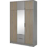 Skříň 3D se zrcadlem a antresolí šedá Nelly