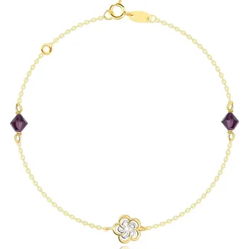 Náramek Náramek z kombinovaného zlata 585 - dvoubarevný květ, krystaly Swarovski v barvě ametystu