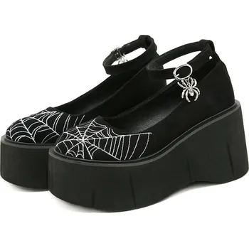 Dámské lodičky boty Mary Jane na klínku s výšivkou ve stylu goth Barva: Černá, Velikost: 38