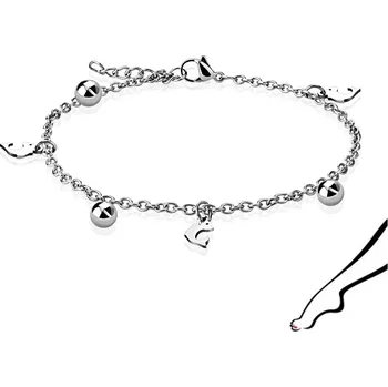 Řetízek Ocelový řetízek na zápěstí nebo kotník - hladcí delfíni a kuličky, stříbrná barva