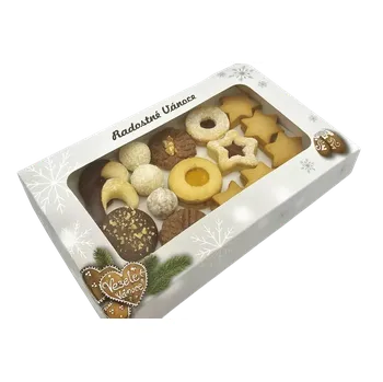 Dárková krabička Vánoční krabička s motivem perníčku na 1/2 kg cukroví 25x15x4 cm (s nepromastitelným dnem)