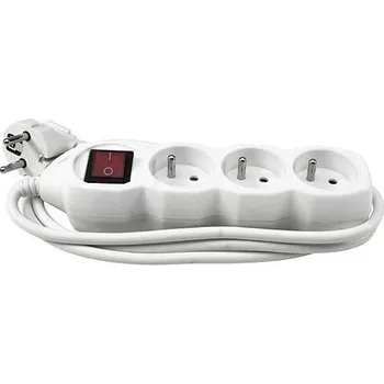 Elektrická zásuvka STREND PRO Kábel DG-F803BK L-5 m, predlžovací, biely, 3x zásuvka + vypínač