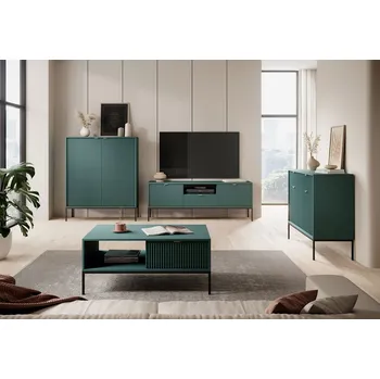 Obývací stěna Obývací sestava V zelená Nova Černé nohy / zlatý úchytky