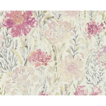 Tapeta A.S. Création | Vliesová tapeta na zeď Aquarell Dreams 39695-2V | 0,53 x 10,05 m | krémová, zelená, modrá, tyrkysová, fialová, růžová, žlutá, oranžová, vícebarevná + Vícebarevná vliesová tapeta na stěnu 396952V v rozměru 0,53 x 10,05 m