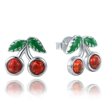 Náušnice MINET Dětské stříbrné náušnice třešně s červeným opálem a bílými zirkony JMAN8002CE00