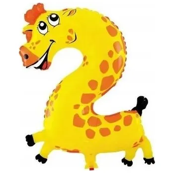 Balónek Narozeninový fóliový balónek žirafa číslice DVĚ 2 párty