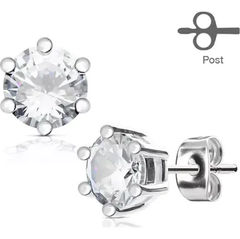 Náušnice Náušnice z chirurgické oceli stříbrné barvy, kulatý čirý zirkon v kotlíku - Průměr: 4 mm