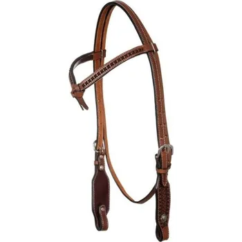 Westernová uzdečka POOLS s pletenou čelenkou chestnut