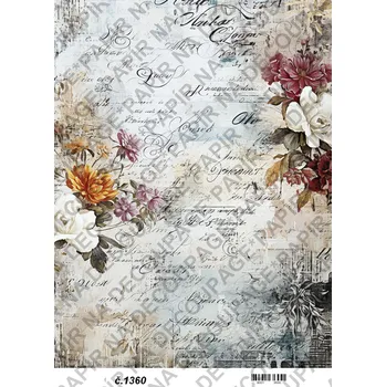 Umělecký papír Rýžový a soft papír na decoupage - Vintage květinová - KB01360 Materiál: Soft, Rozměr: A4