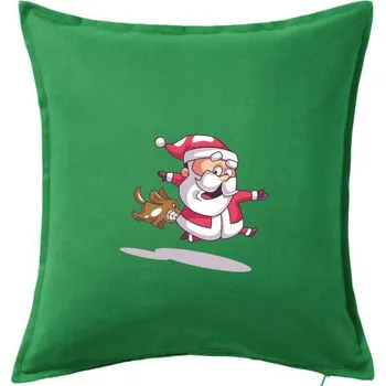 Polštář Santa se zakousnutým psem - Polštář 50x50 - 50x50 - Pouze potah ( Středně zelená )