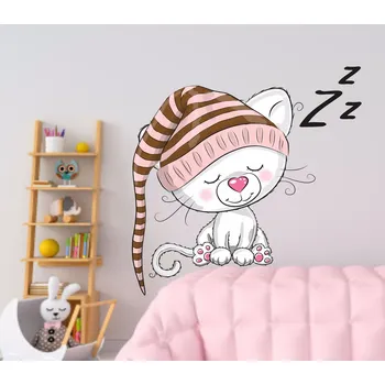 Samolepící dekorace Spící kočička samolepka na zeď - M