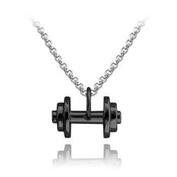 Náhrdelník MINET Černý stříbrný náhrdelník FITNESS ČINKA JMAN0413BN50