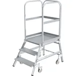 Hliníkový pojízdný žebřík s plošinou, kolečka, 3 příčle z jedné strany, plošina 600 x 800 mm