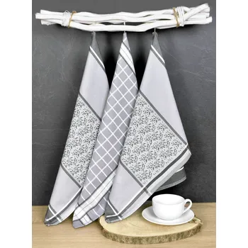 Utěrka Luxusní kuchyňské utěrky, DORO GREY MIX egyptská bavlna set 3 ks