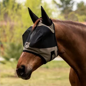 Koňská maska proti hmyzu Maska proti hmyzu EQUESTRO Logo walnut (M)