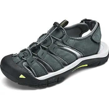 Dámské sandále Kožené pánské sandály – outdoorové s měkkou podrážkou Barva: Šedá, Velikost: 45