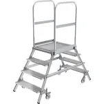 Hliníkový pojízdný žebřík s plošinou, otočná kolečka, 4 příčle, velikost plošiny 600 x 800 mm