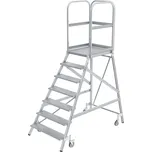Hliníkový pojízdný žebřík s plošinou, kolečka, 7 příčlí z jedné strany, plošina 600 x 800 mm