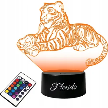 Lampička LAMPKA na SKLE Tygř LEV 3D LED RGB + DÁLKOVÝ OVLADAČ 16 BAREV