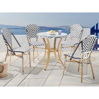 Zahradní jídelní sada čtyřmístná černobílá umělý ratan, stůl 70 cm a 4 židle, hliníkový rám Beliani