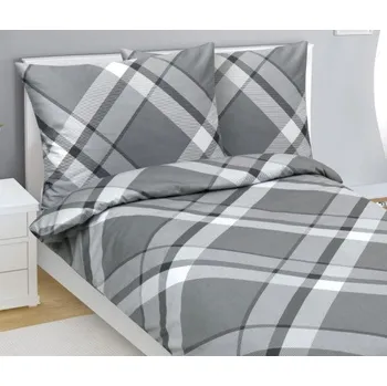 Povlečení Bellatex Povlečení bavlněný satén, Šedé káro - 140x200, 70x90cm