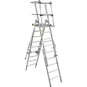 Žebřík Plošinový vozík FlexxStep z hliníku, 6 příčlí, teleskopická nástavba se 2 příčlemi