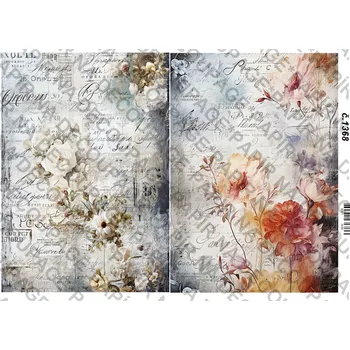 Umělecký papír Rýžový a soft papír na decoupage - Vintage květinová - KB01368 Materiál: Soft, Rozměr: A4
