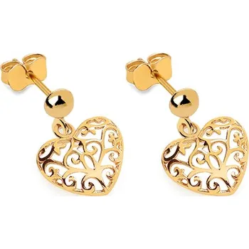 Náušnice Vzorované napichovací náušnice srdíčka, 14K IZ24526L + dárkové balení LUXUS zdarma