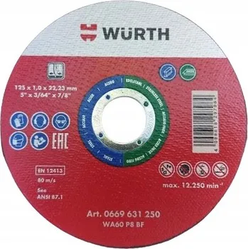 Řezný kotouč Kotouč na řezání oceli Wurth 0669631250 125 x 1 mm