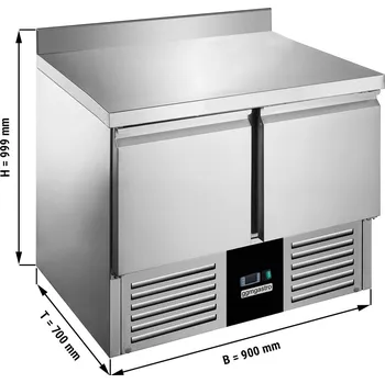 Lednice G.Gastro Saladette / Chladicí stůl na pizzu PREMIUM - 0,9 x 0,7 m - se 2 dveřmi & obkladovým panelem