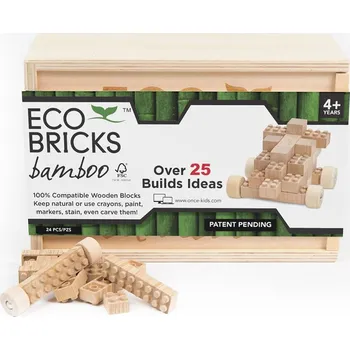 Dřevěná hračka Stavebnice dřevěná 24ks ECO Bricks v dřevěné krabičce 13x6x9cm