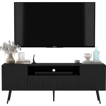 Televizní stolek TV stolek Glamour Komoda TV Industriální Černý Mat Loft Černé nohy Mat