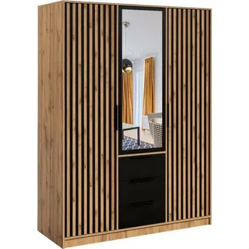 Šatní skříň Casarredo Šatní skříň BASILIO LUX 147 dub wotan/černá/zrcadlo