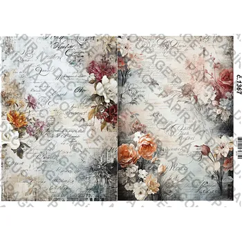 Umělecký papír Rýžový a soft papír na decoupage - Vintage květinová - KB01367 Materiál: Soft, Rozměr: A4