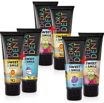 zubní pasta SADA 1+1 | Přírodní dětská zubní pasta SWEET & SMILE se žvýkačkovou příchutí | ochrana mléčných zubů | DEDRA DENT 2x 50 ml Dedra