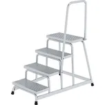 Schůdky z hliníku, se zábradlím, čtyřstupňové, protiskluzový povrch R 13