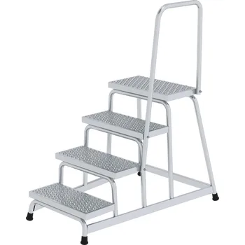 Schůdek Schůdky z hliníku, se zábradlím, čtyřstupňové, protiskluzový povrch R 13