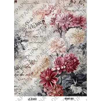 Umělecký papír Rýžový a soft papír na decoupage - Vintage květinová - KB01355 Materiál: Soft, Rozměr: A4