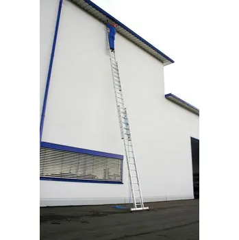 Žebřík Třídílný výsuvný žebřík s lanem, z hliníku, s traverzou, 3 x 14 příček