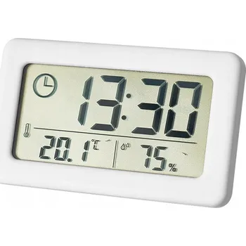 Domácí teploměr Přenosný teploměr a vlhkoměr s hodinami, bílý